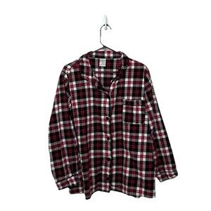 Vera Bradley Button Up Red Black White Plaid Flannel Cotton Pajama Top Size 2XL